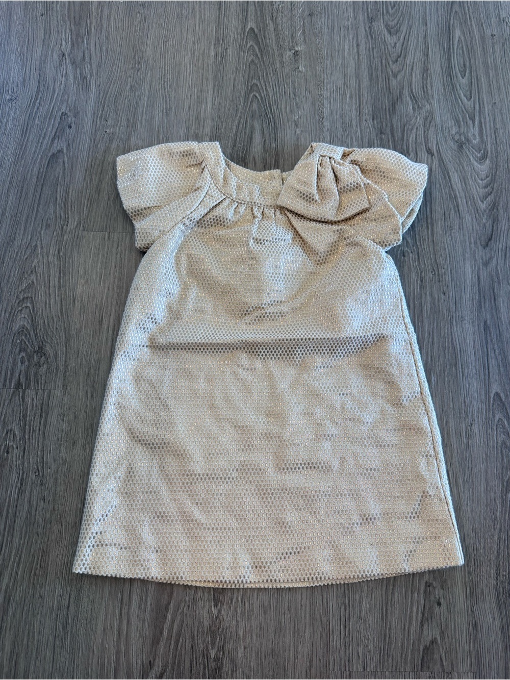 Janie and Jack Girls Gold Cream Eyelet Short Sleeve Dress with Bow - Size 3